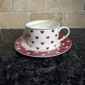 NWOT Heart Patterned Teacup and Saucer Set
